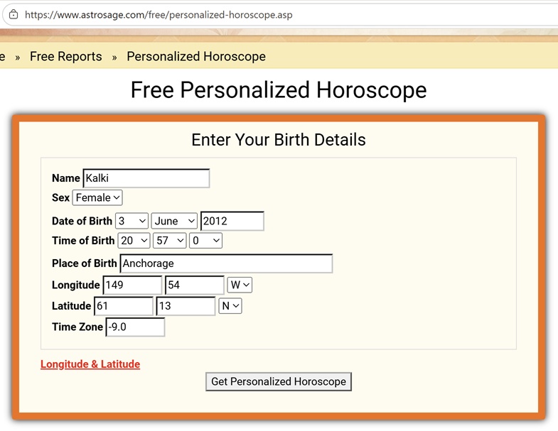 AstroSage birth entry: Kalki, 3 June 2012, 20:57, Anchorage, Time Zone -9.0